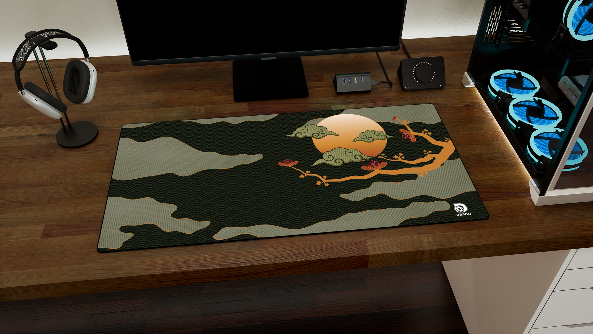 Cherry Blossom Green Gaming Mouse Pad